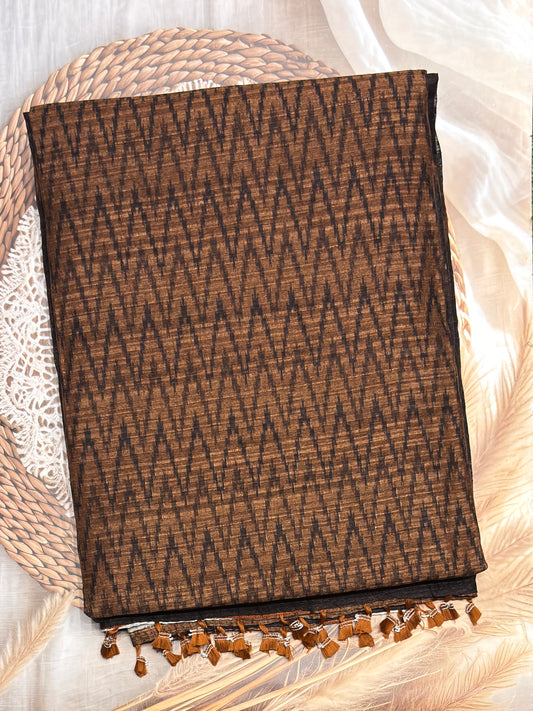Jute Linen Saree | Choclate | MBJL02
