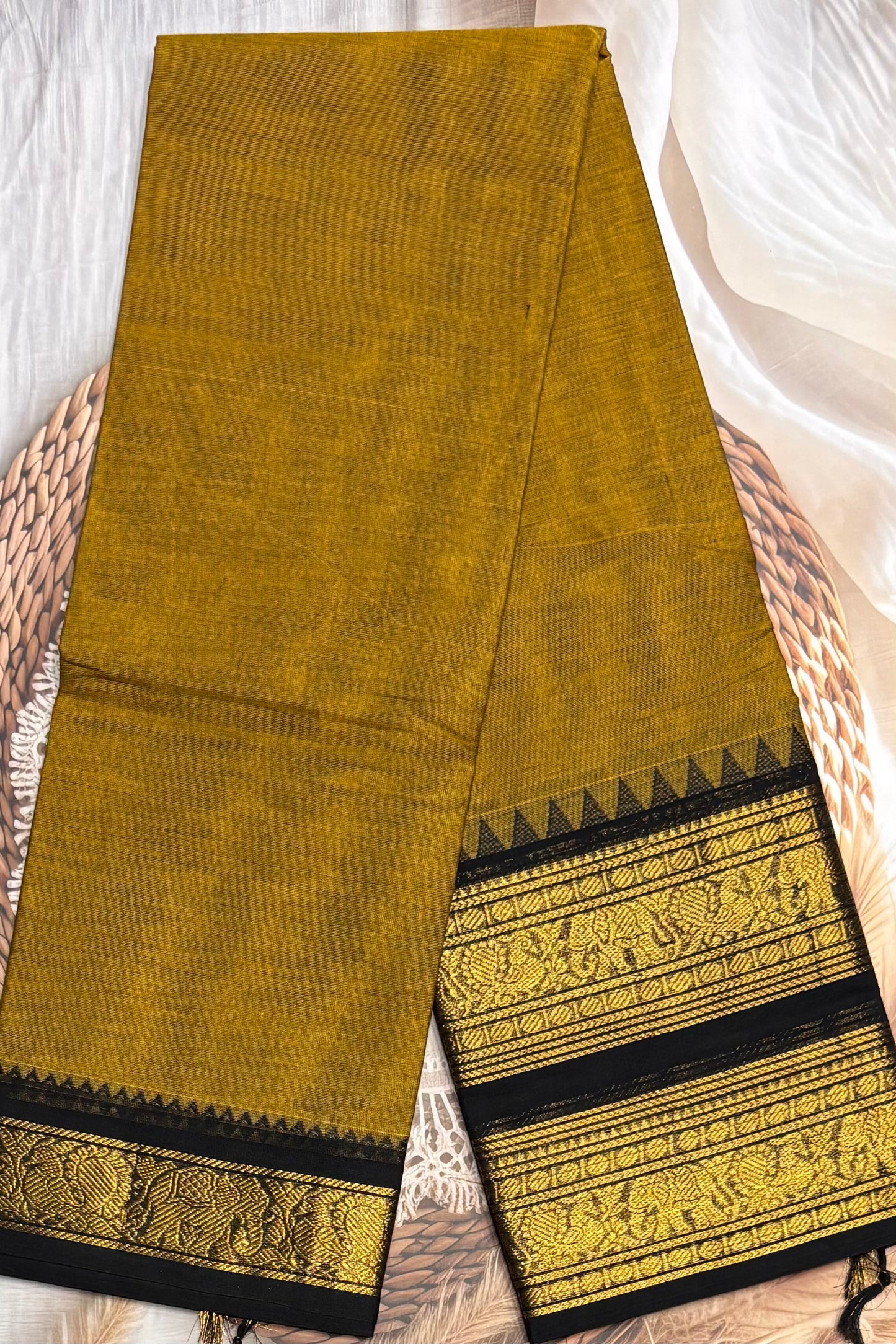 Meenakshi -Kanchi Cotton | Mustard With Black| MCK13
