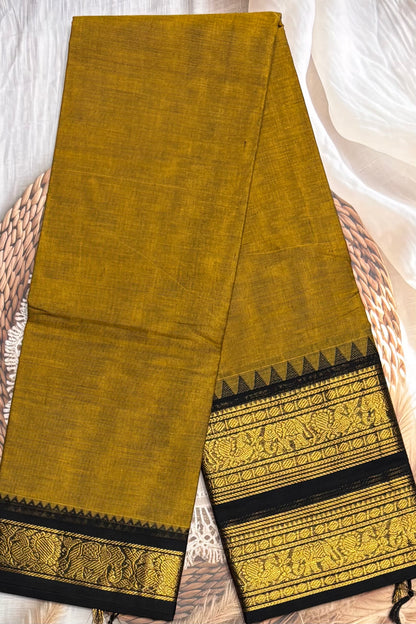 Meenakshi -Kanchi Cotton | Mustard With Black| MCK13