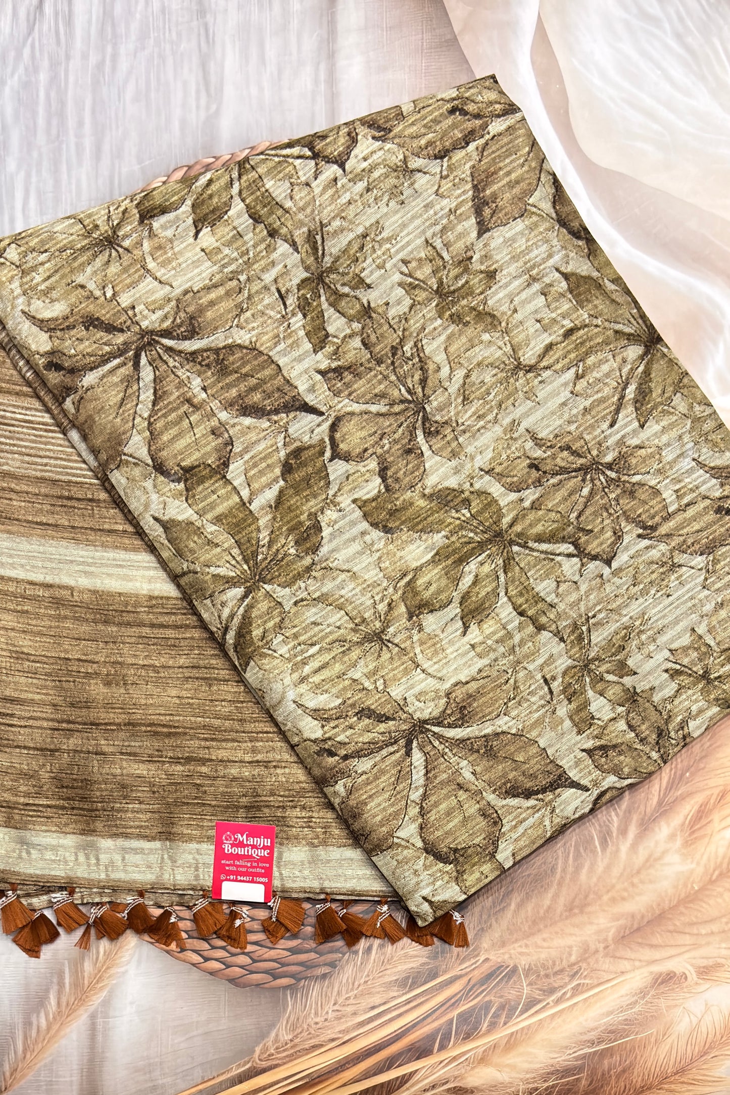 Jute Linen Saree |  Gold with Cream | MBJL08