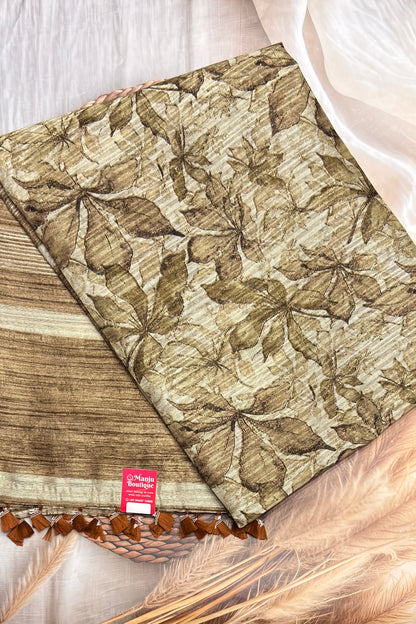 Jute Linen Saree |  Gold with Cream | MBJL08