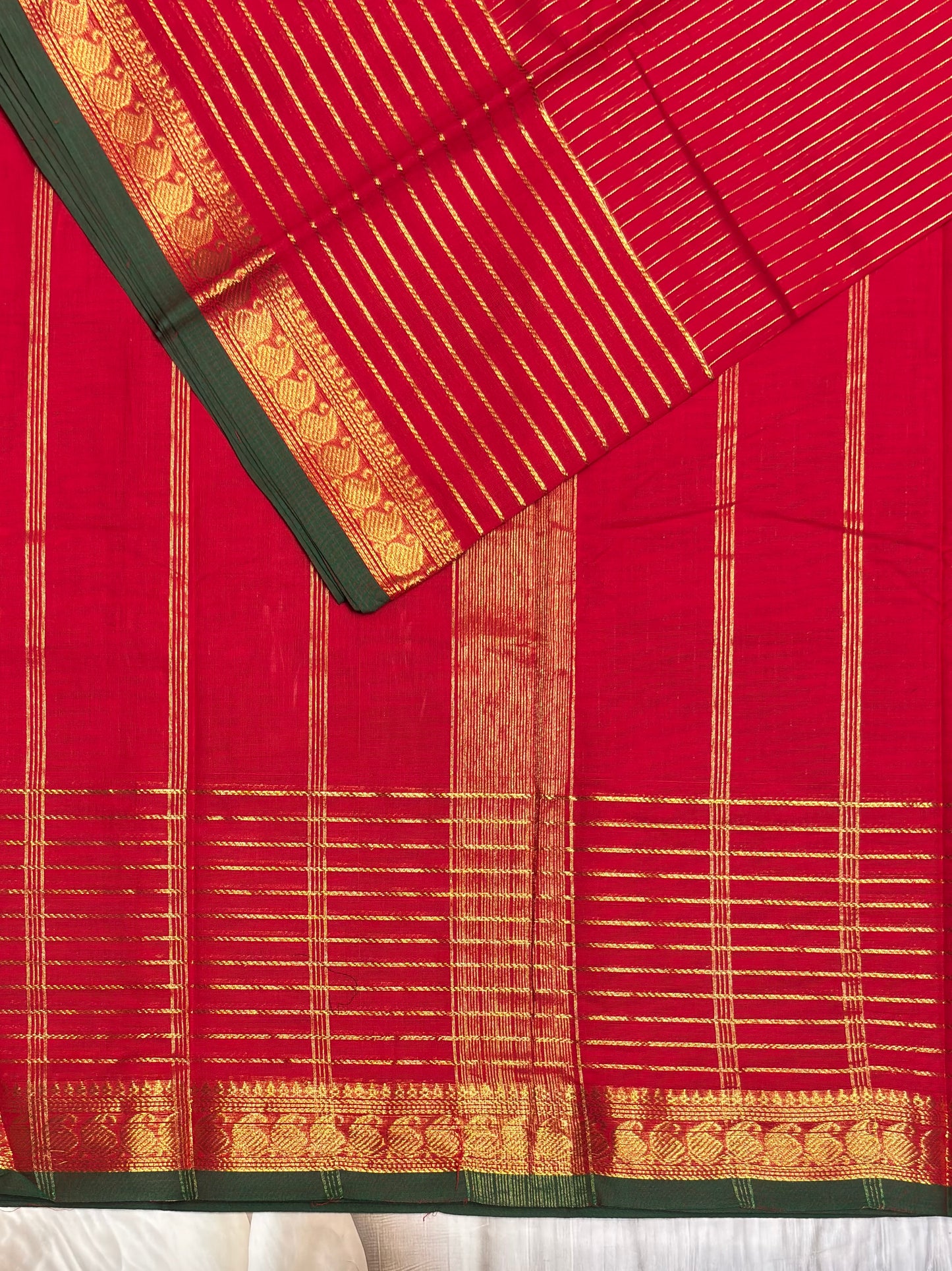 Meenakshi -Premium Kanchi Cotton Saree – Vaira Oosi | Red Green – MCK32
