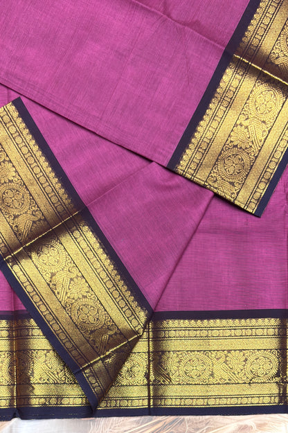 Meenakshi -Premium Kanchi Cotton Saree– Onion Pink with Navy | MCK67