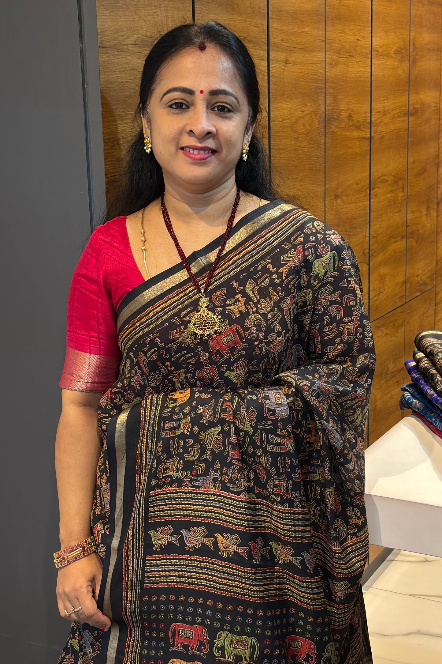 Madhubani Printed Silk | Black | PPS20