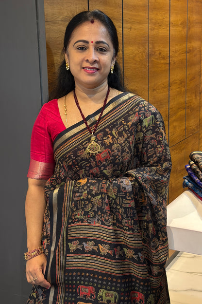 Madhubani Printed Silk | Black | PPS20