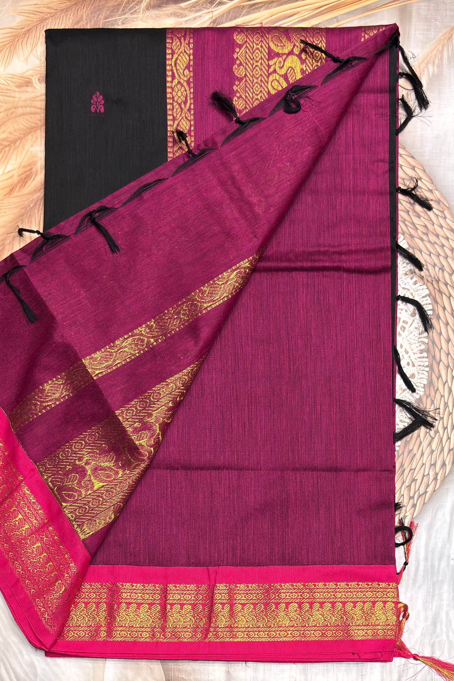 Kalyani Cotton Butta |Black with Magenta |KCBU16