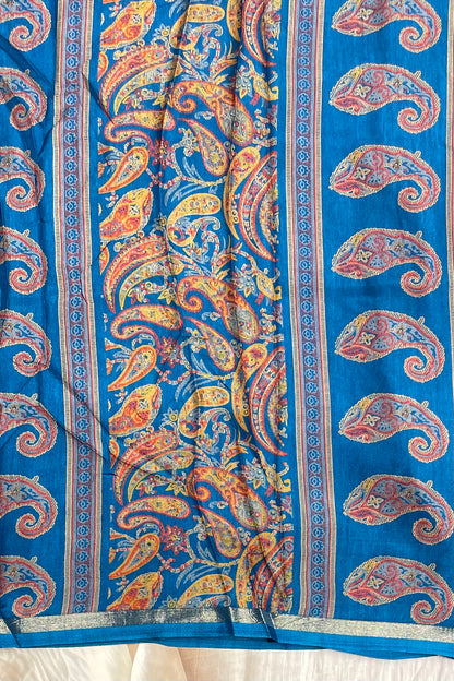 Kalamkari Printed Silk |Anandha Blue | PPS06