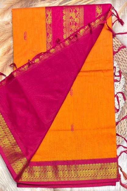 Kalyani Cotton Butta | Mango Yellow With Rose |KCBU18