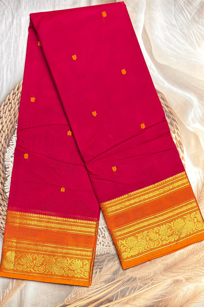 Meenakshi -Premium Kanchi Cotton Saree -Kumkum Rose with  Yellow | MCK116