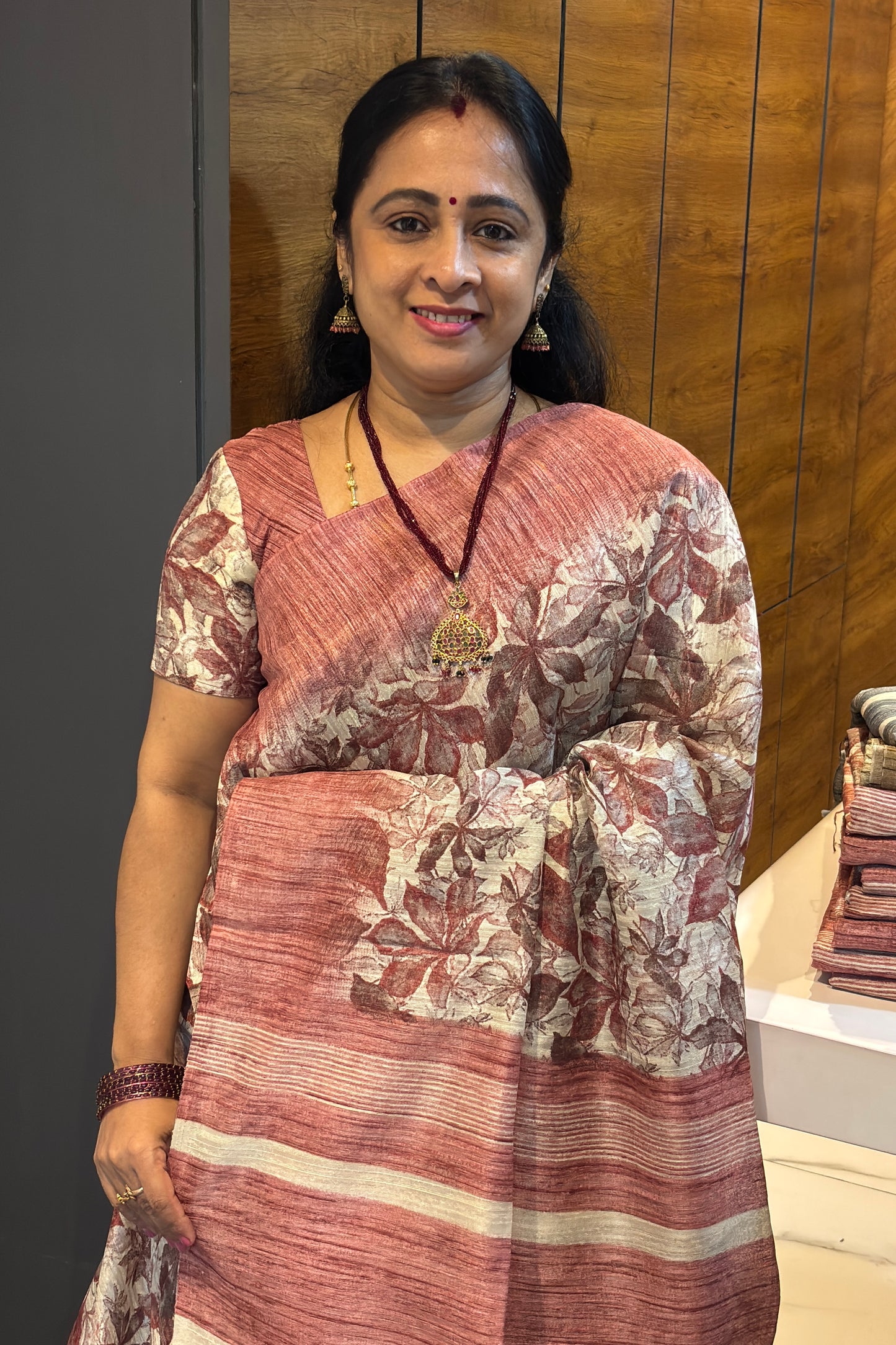 Jute Linen Saree | Onion with Cream | MBJL05
