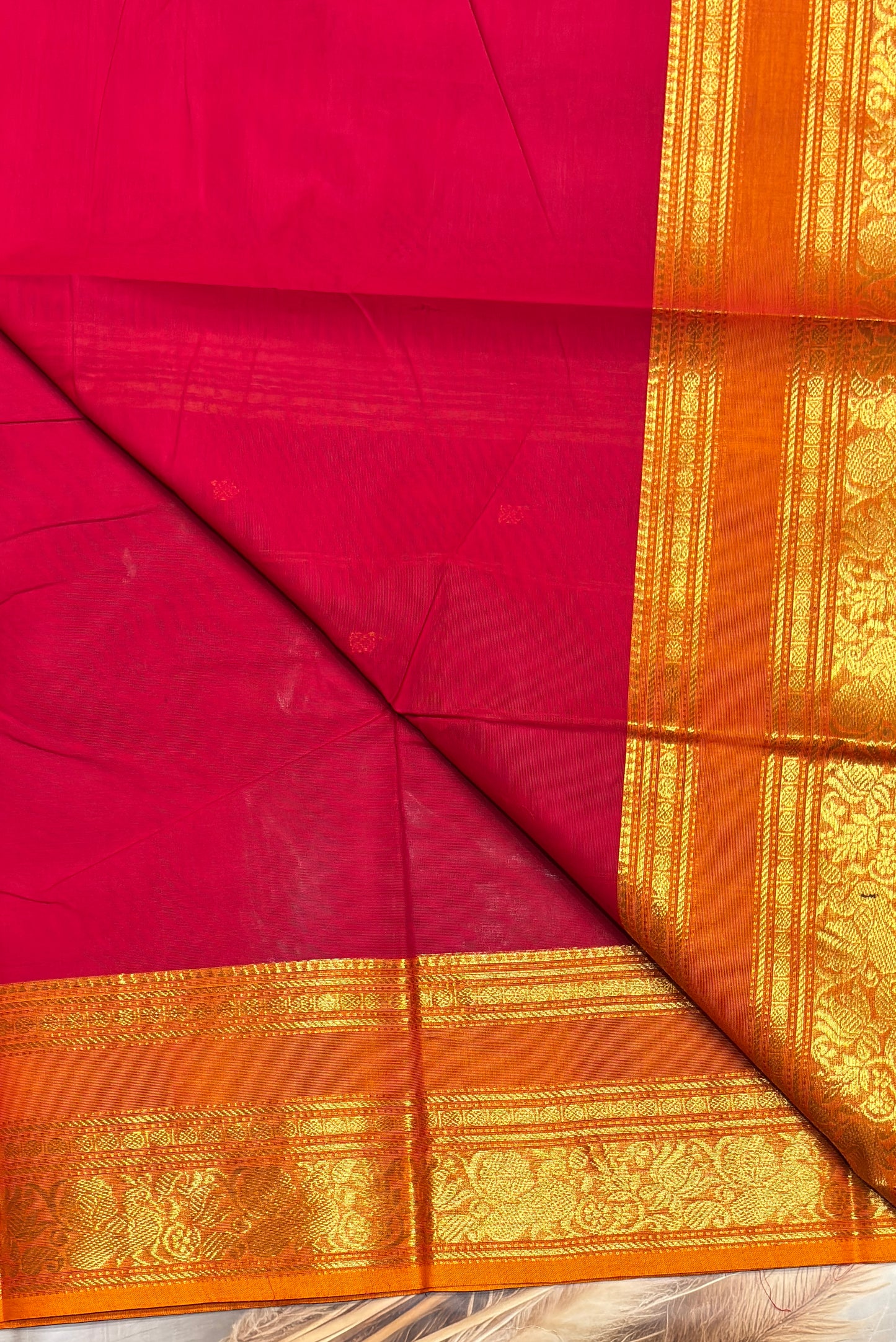 Meenakshi -Premium Kanchi Cotton Saree - Red with  Yellow | MCK115