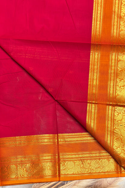 Meenakshi -Premium Kanchi Cotton Saree - Red with  Yellow | MCK115