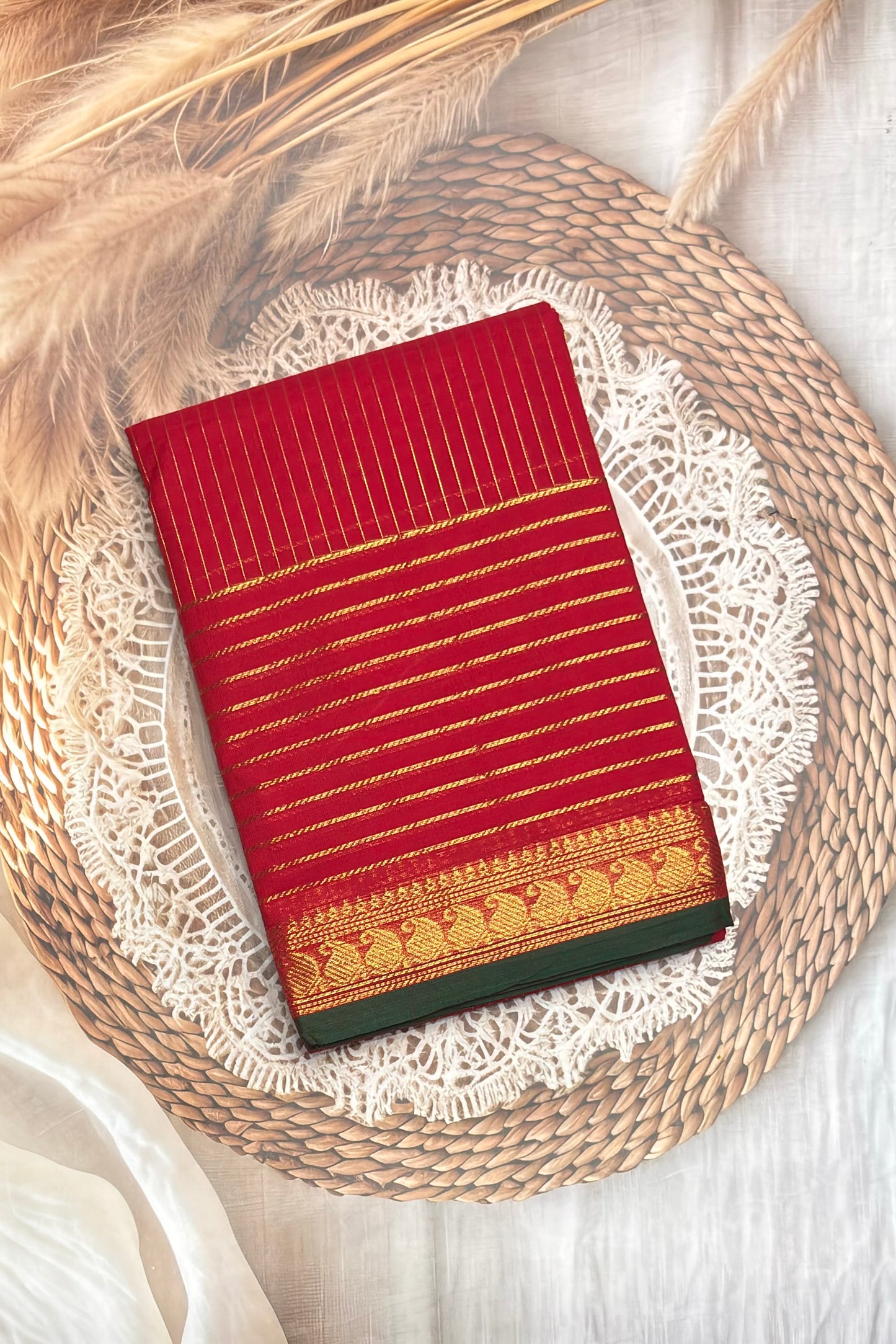 Meenakshi -Premium Kanchi Cotton Saree – Vaira Oosi | Red Green – MCK32