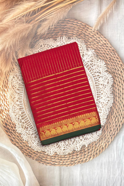 Meenakshi -Premium Kanchi Cotton Saree – Vaira Oosi | Red Green – MCK32