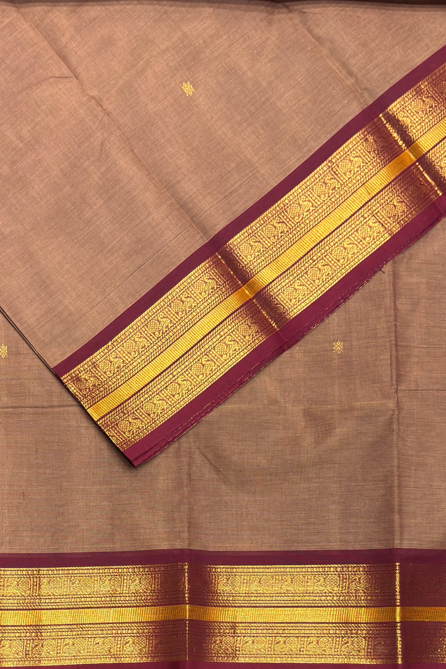 Meenakshi -Premium Kanchi Cotton Saree–Dark Gold With Maroon|MCK51