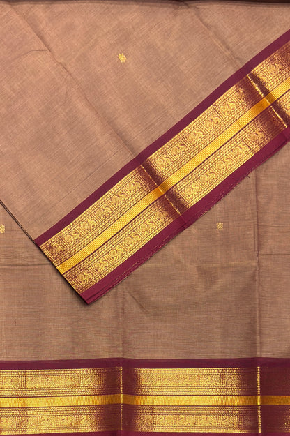 Meenakshi -Premium Kanchi Cotton Saree–Dark Gold With Maroon|MCK51