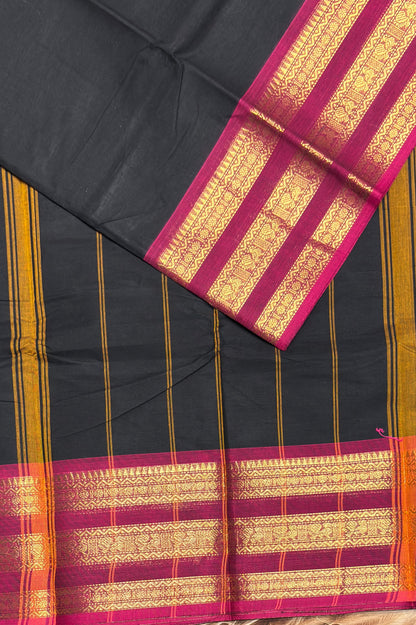 Meenakshi -Premium Kanchi Cotton Saree–Black / Majenta Pink | MCK105