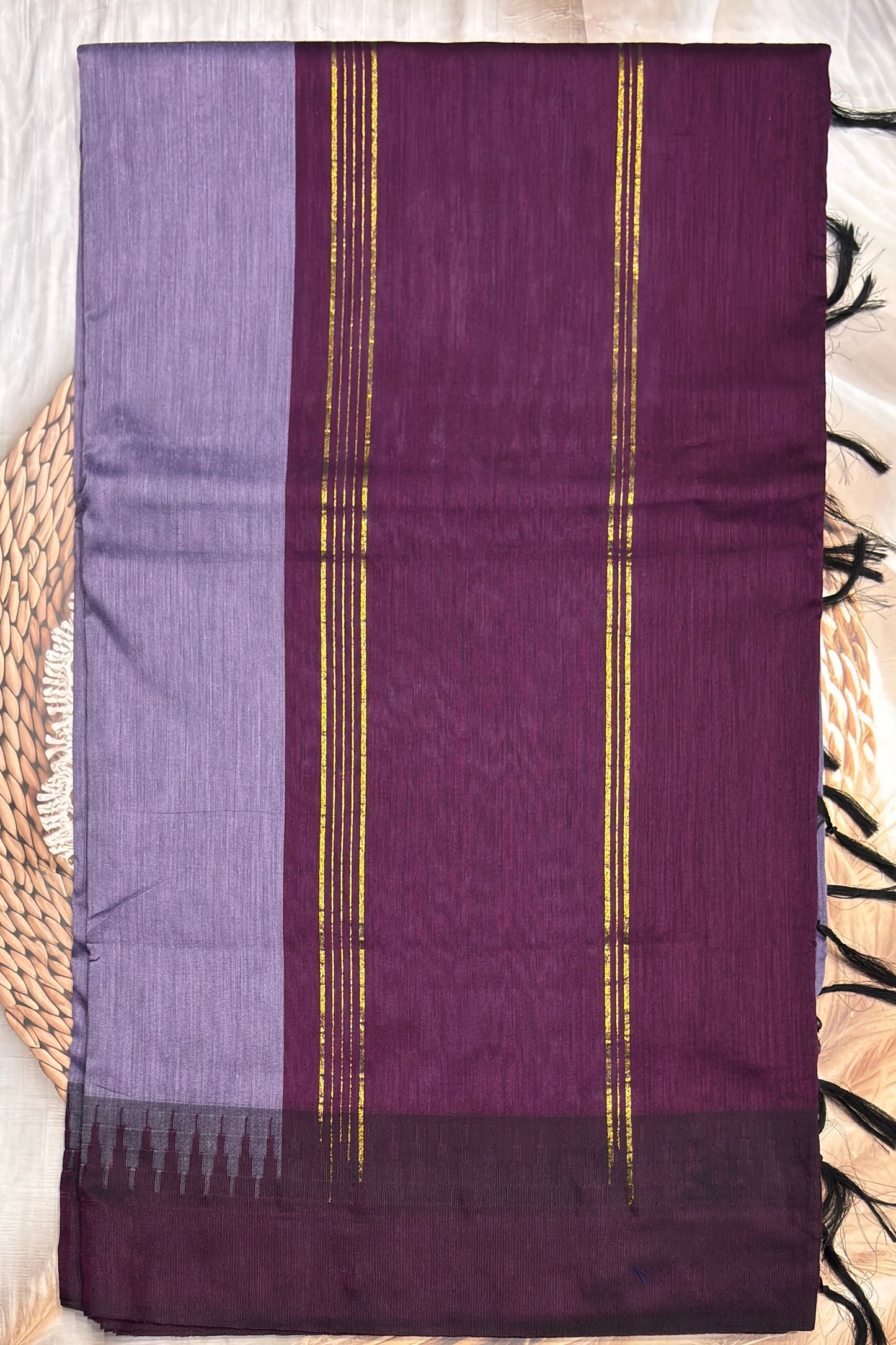 New Gen Kalyani Cotton Tower Border| Lavender With Purple | KCSM02