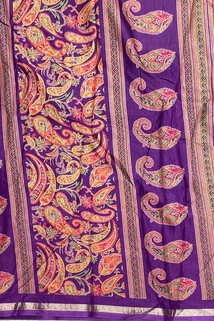 Kalamkari Printed Silk |Brinjal Violet | PPS07