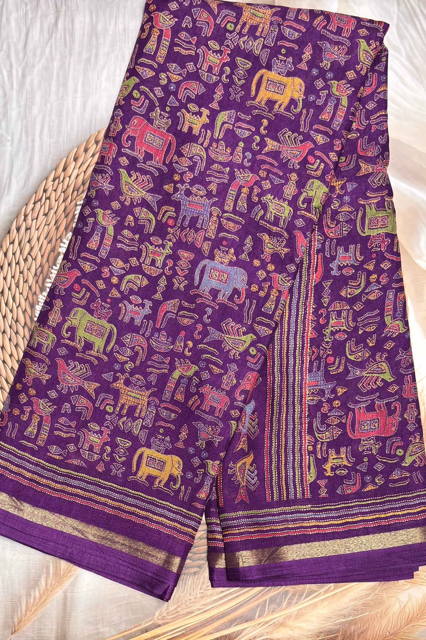 Madhubani Printed Silk | Brinjal Violet |PPS19