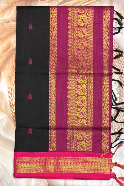 Kalyani Cotton Butta |Black with Magenta |KCBU16