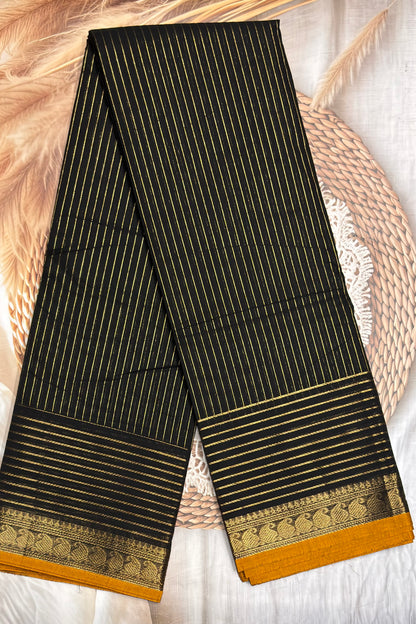 Meenakshi- Premium Kanchi Cotton Saree – Vaira Oosi | Black Mustard – MCK31