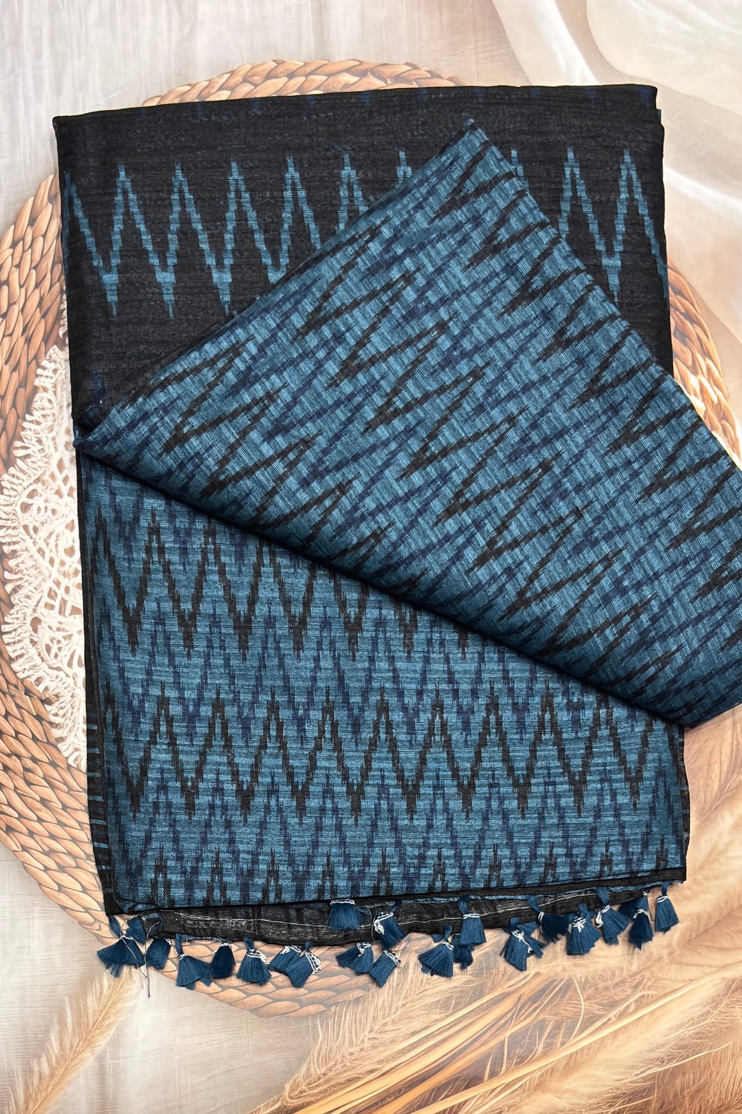 Jute Linen Saree | Blue| MBJL04