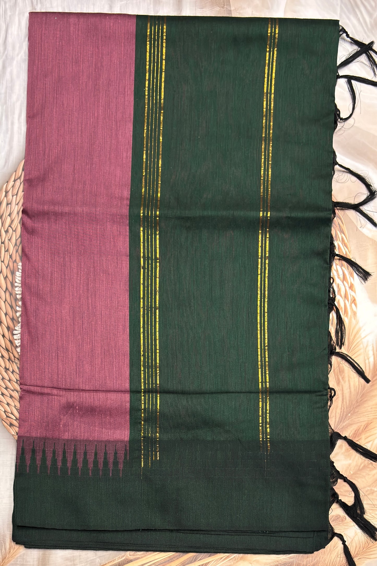New Gen Kalyani Cotton Tower Border| Onion with Green KCSM04