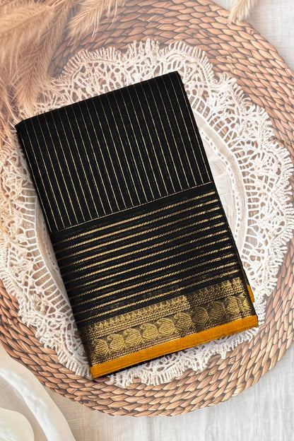 Meenakshi- Premium Kanchi Cotton Saree – Vaira Oosi | Black Mustard – MCK31