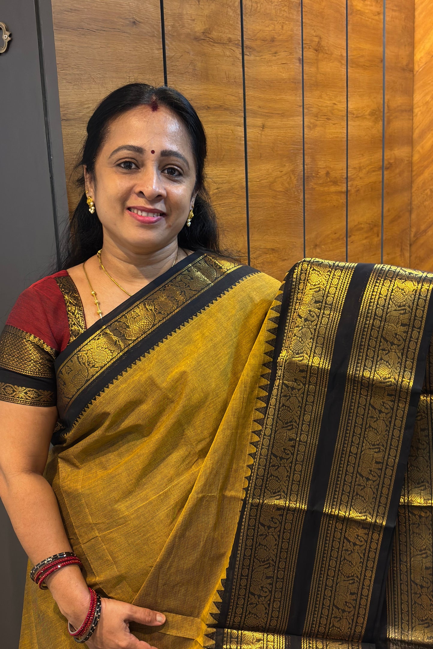 Meenakshi -Kanchi Cotton | Mustard With Black| MCK13