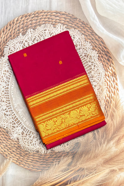 Meenakshi -Premium Kanchi Cotton Saree -Kumkum Rose with  Yellow | MCK116