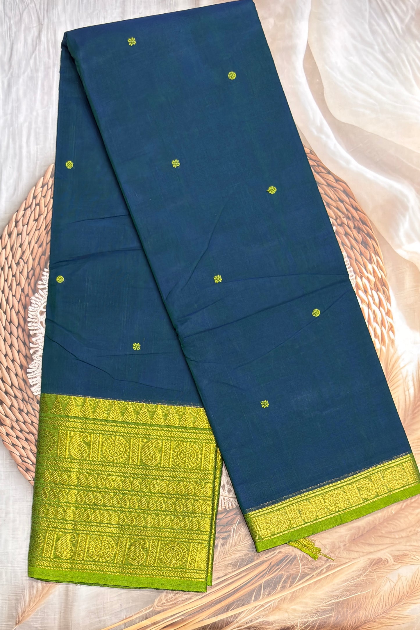 Meenakshi -Premium Kanchi Cotton Saree–Peacock Blue|MCK89