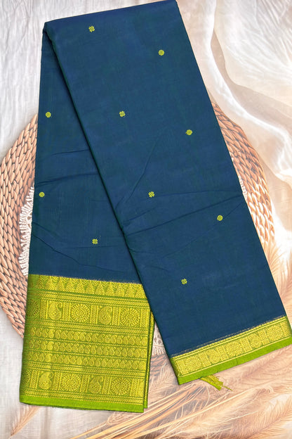 Meenakshi -Premium Kanchi Cotton Saree–Peacock Blue|MCK89