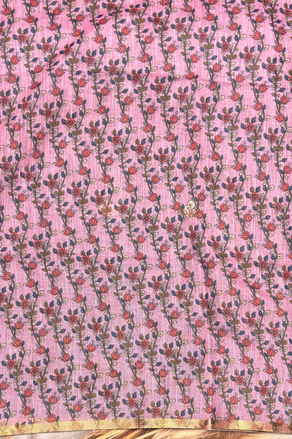 Premium Linen Cotton |Peacock Blue with Pink  |MBLC39