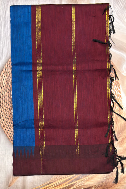 New Gen Kalyani Cotton Tower Border|R Blue with Maroon| KCSM07
