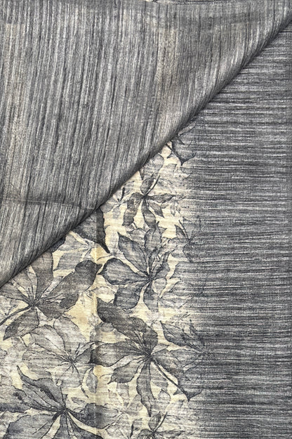 Jute Linen Saree |Grey with Cream | MBJL07