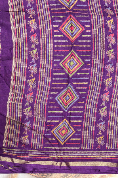 Madhubani Printed Silk | Brinjal Violet |PPS19