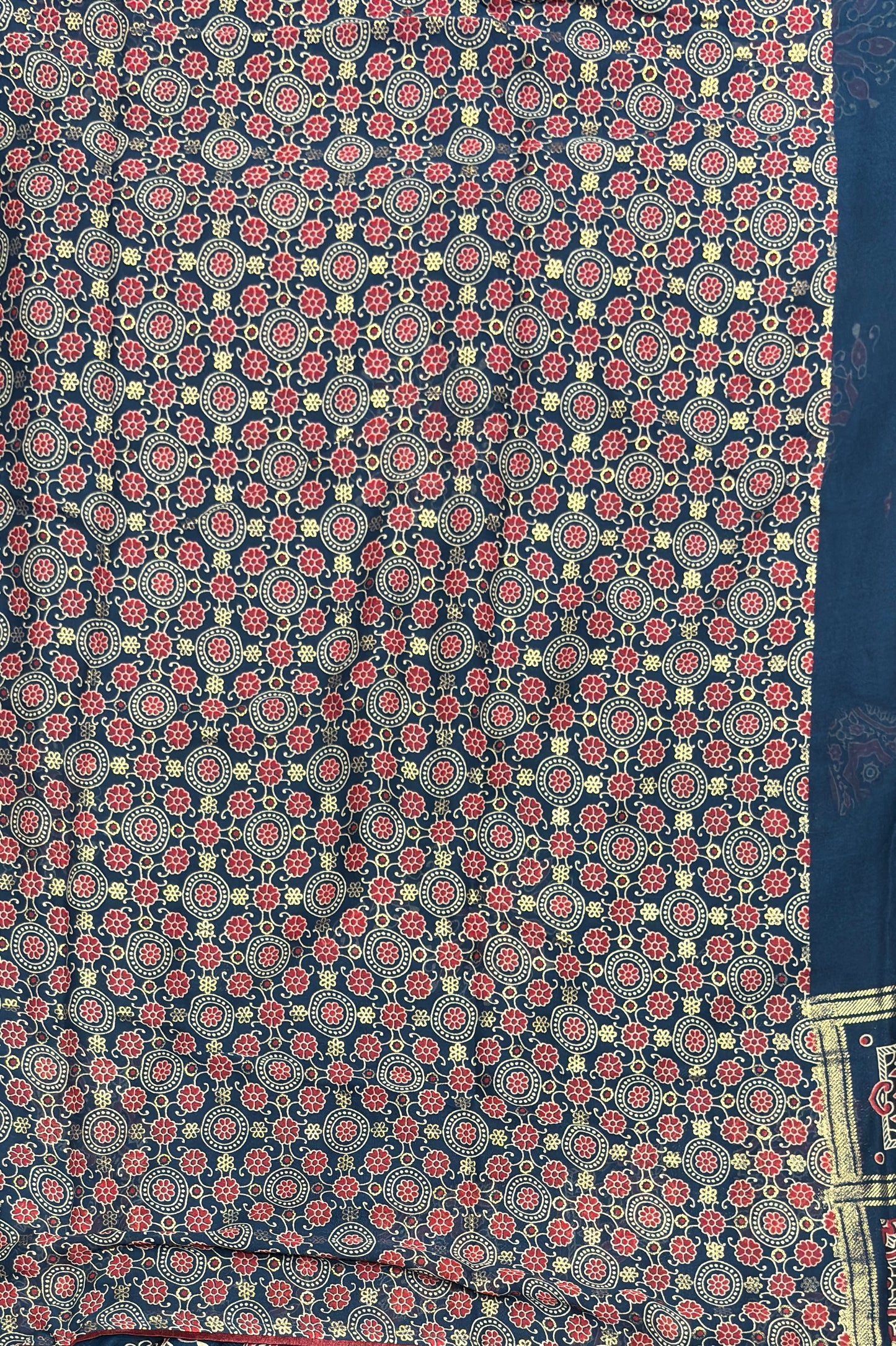Premium Georgette Saree | Ajrak Foil | Peacock Blue | MBPG16