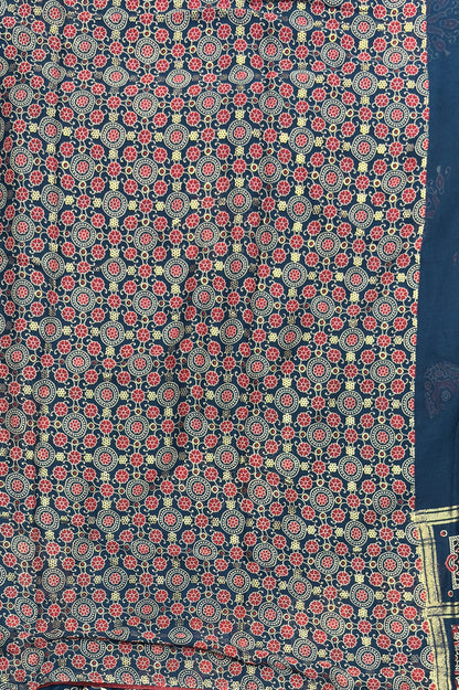 Premium Georgette Saree | Ajrak Foil | Peacock Blue | MBPG16