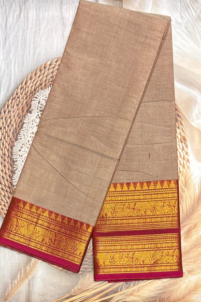 Meenakshi -Premium Kanchi Cotton Saree - Cream   With Rose | MCK87