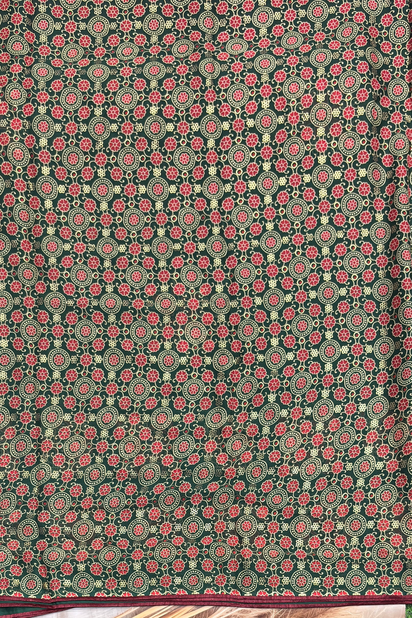 Premium Georgette Saree | Ajrak Foil | Green | MBPG17