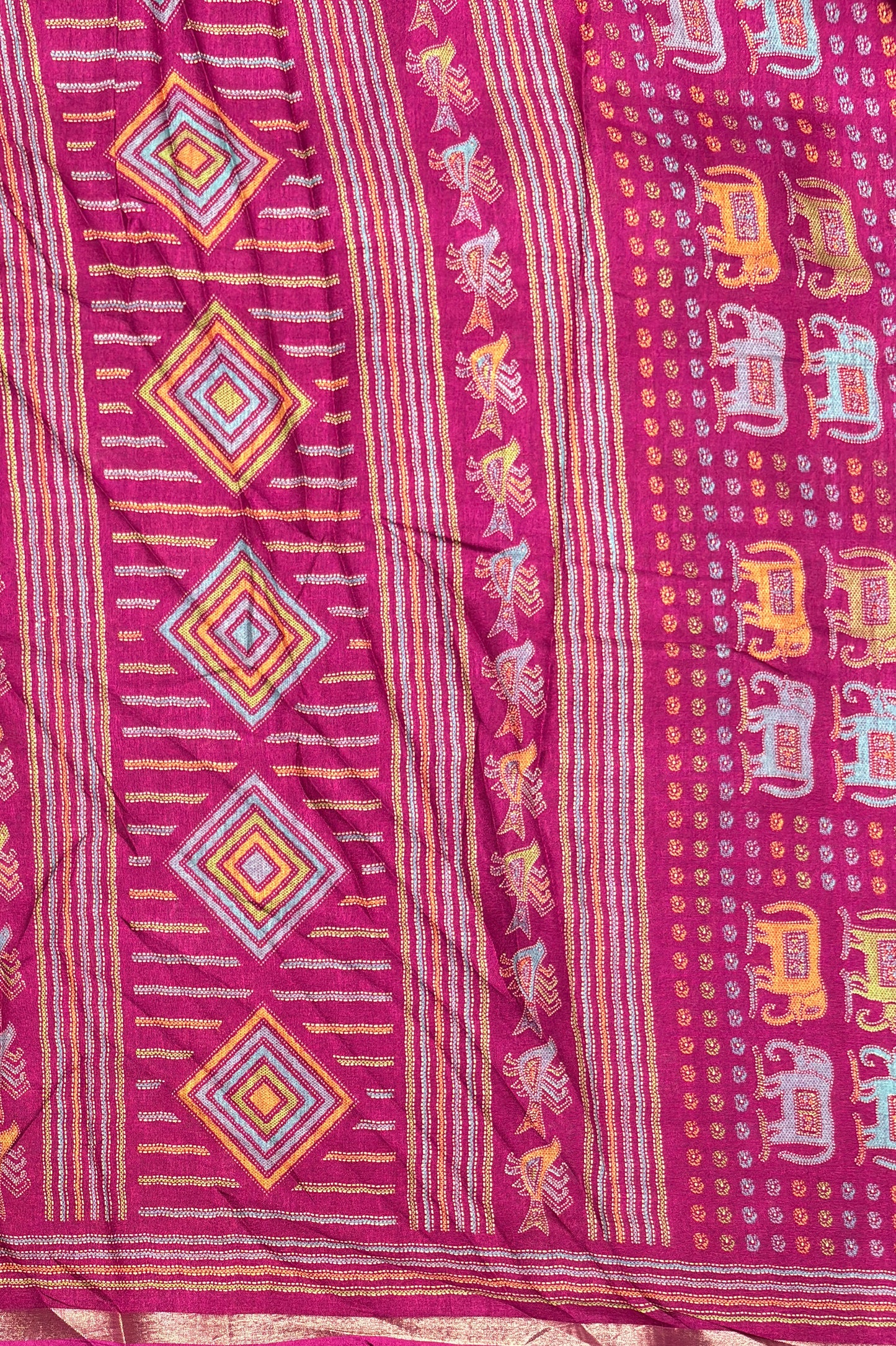 Madhubani Printed Silk | Purple (Majenta Pink) | PPS16