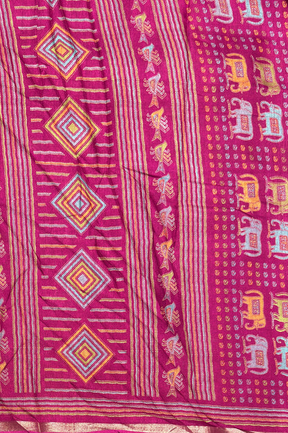 Madhubani Printed Silk | Purple (Majenta Pink) | PPS16