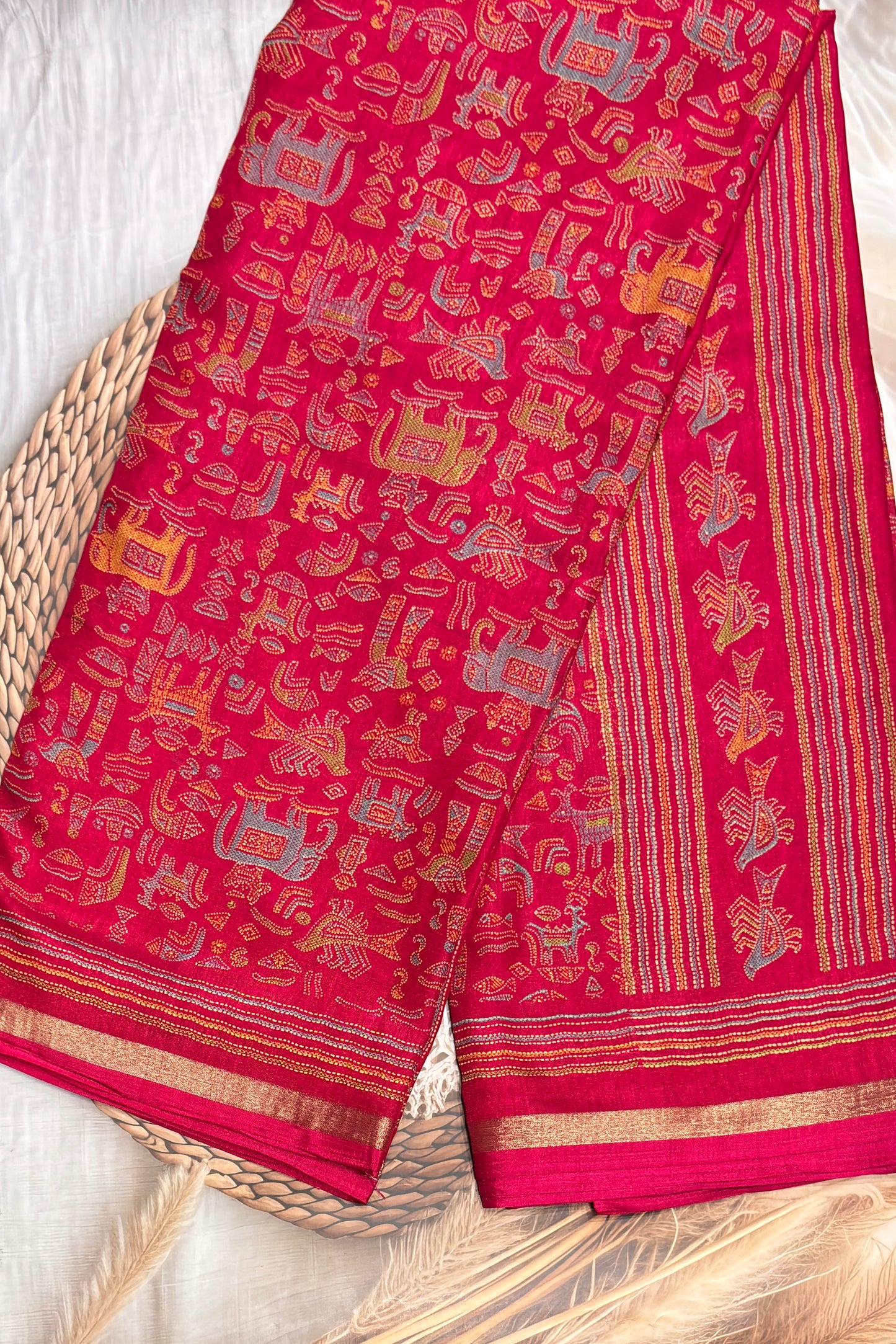 Madhubani Printed Silk | Dark Rose | PPS18