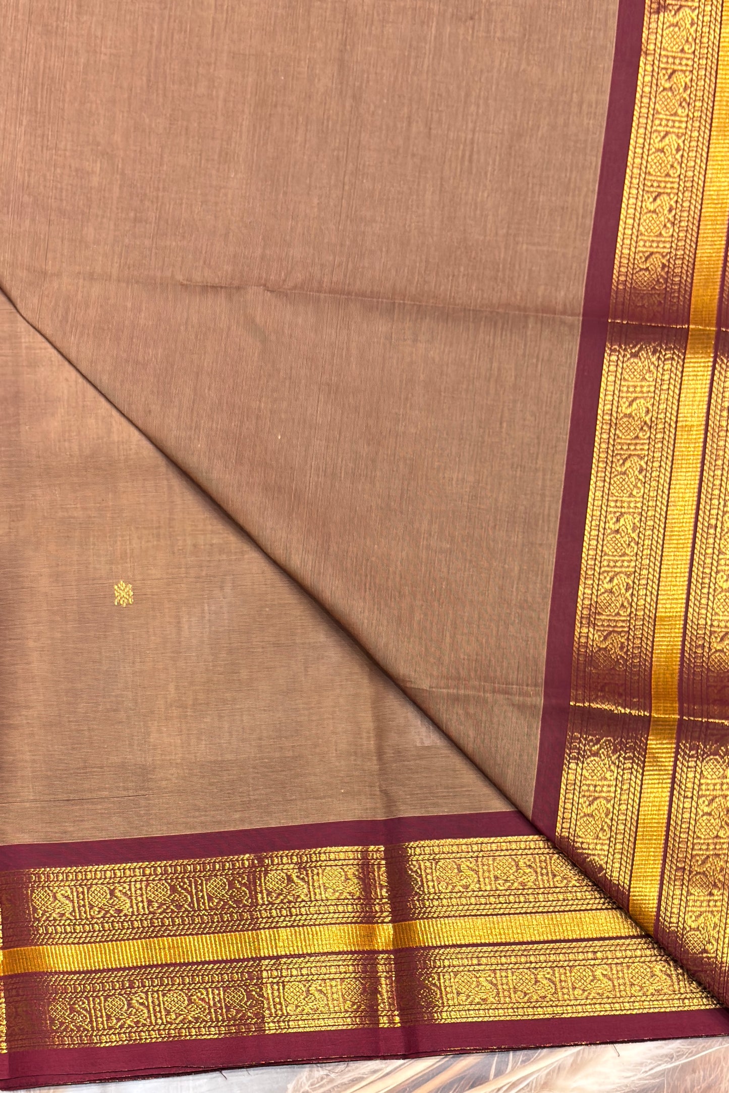 Meenakshi -Premium Kanchi Cotton Saree–Dark Gold With Maroon|MCK51