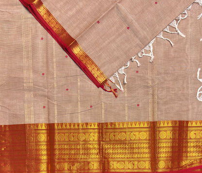 Meenakshi -Premium Kanchi Cotton Saree–Cream with Red|MCK90