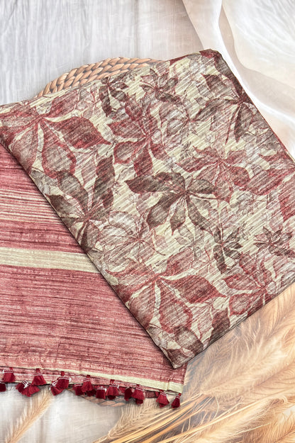Jute Linen Saree | Onion with Cream | MBJL05