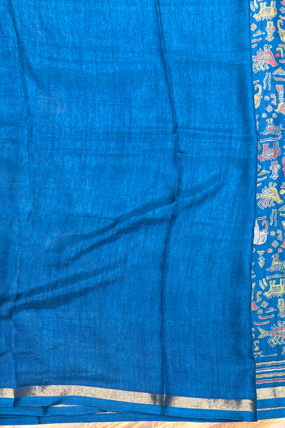 Madhubani Printed Silk | Anandha Blue | PPS21