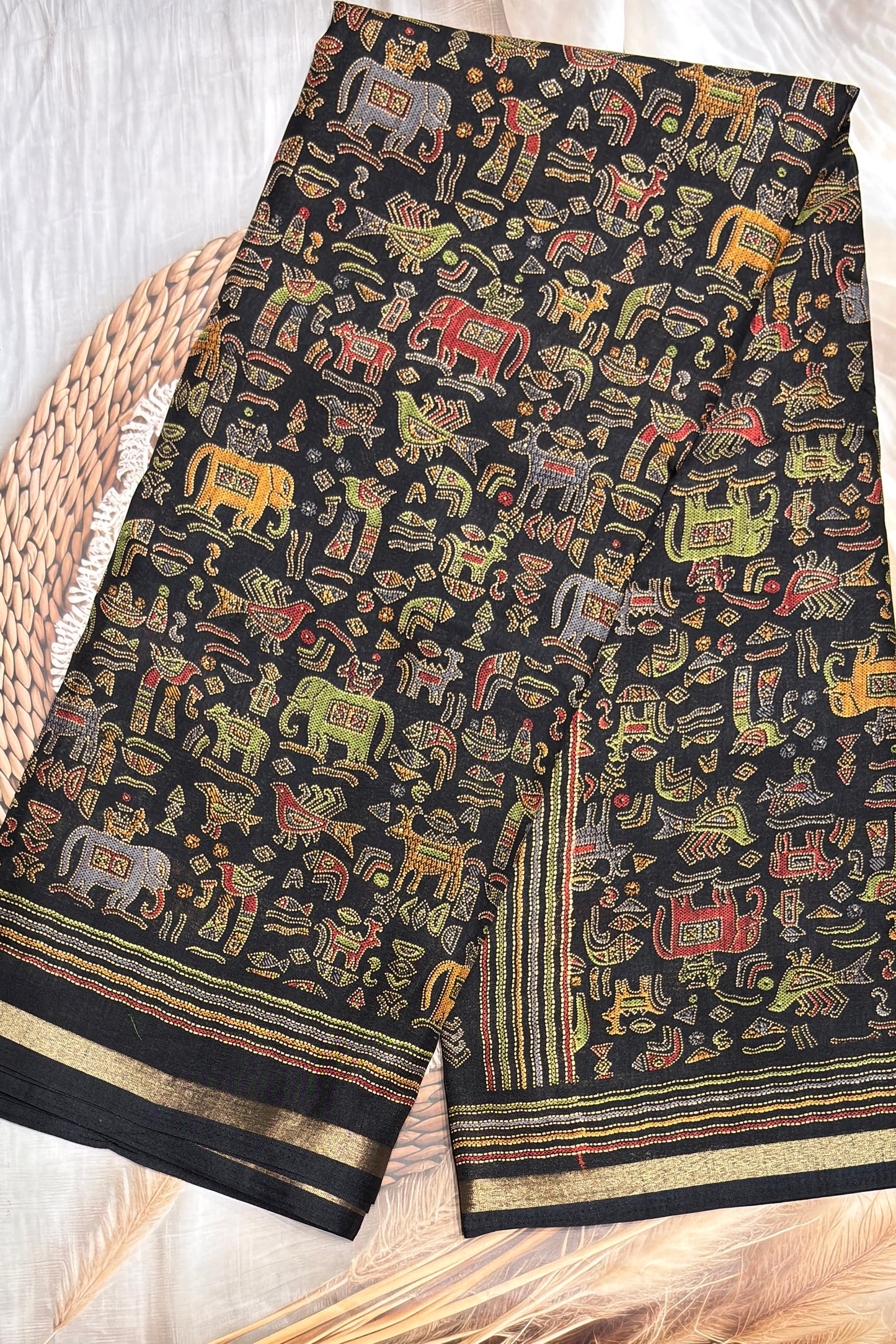 Madhubani Printed Silk | Black | PPS20