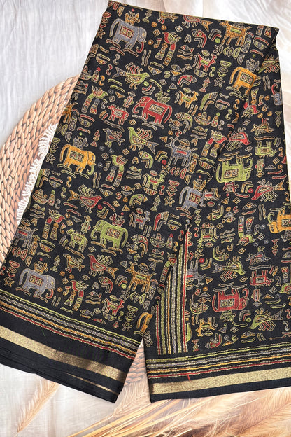 Madhubani Printed Silk | Black | PPS20